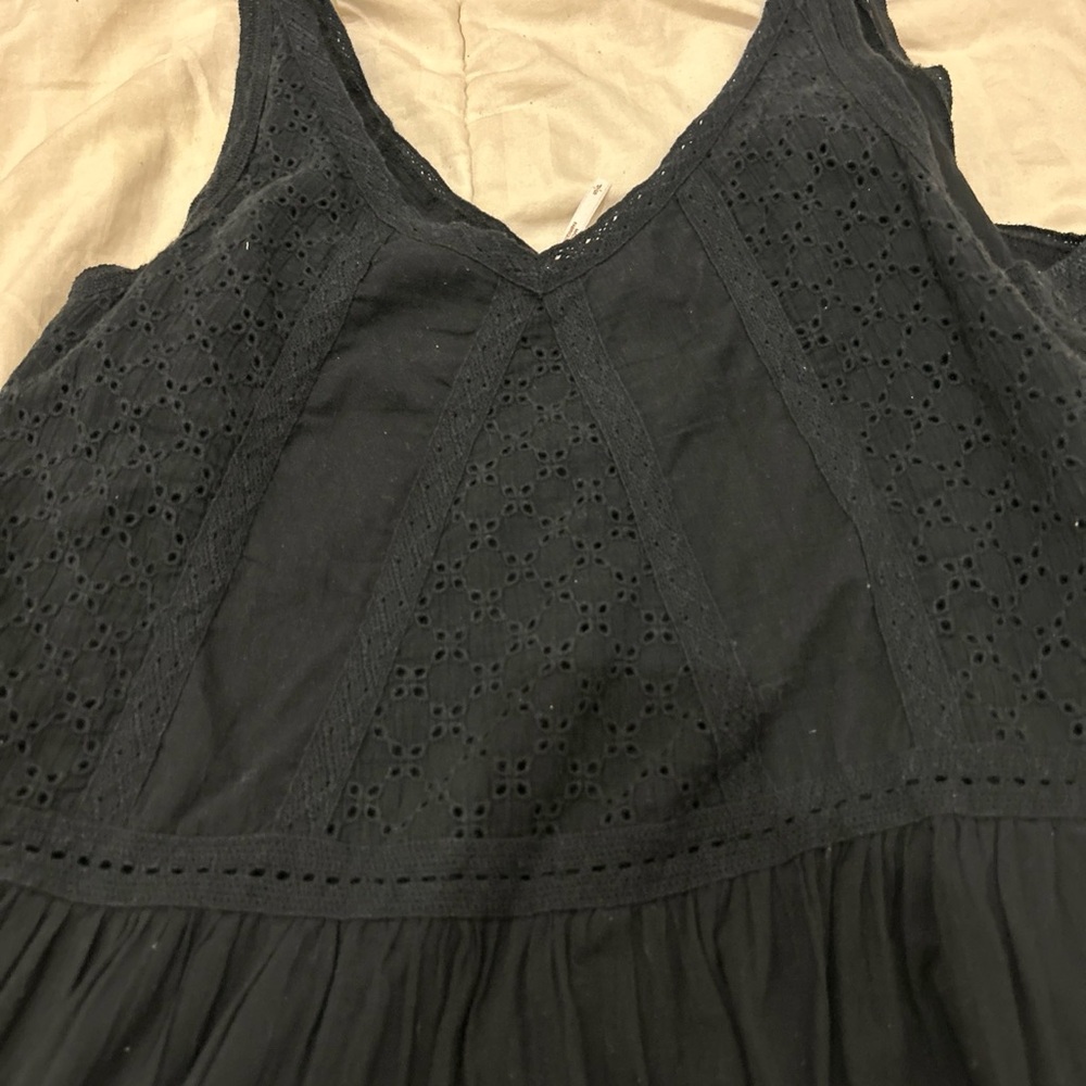 Free People Black Eyelet Cotton Overlay Babydoll Short Mini Tunic Dress Sz Small - Picture 2 of 5